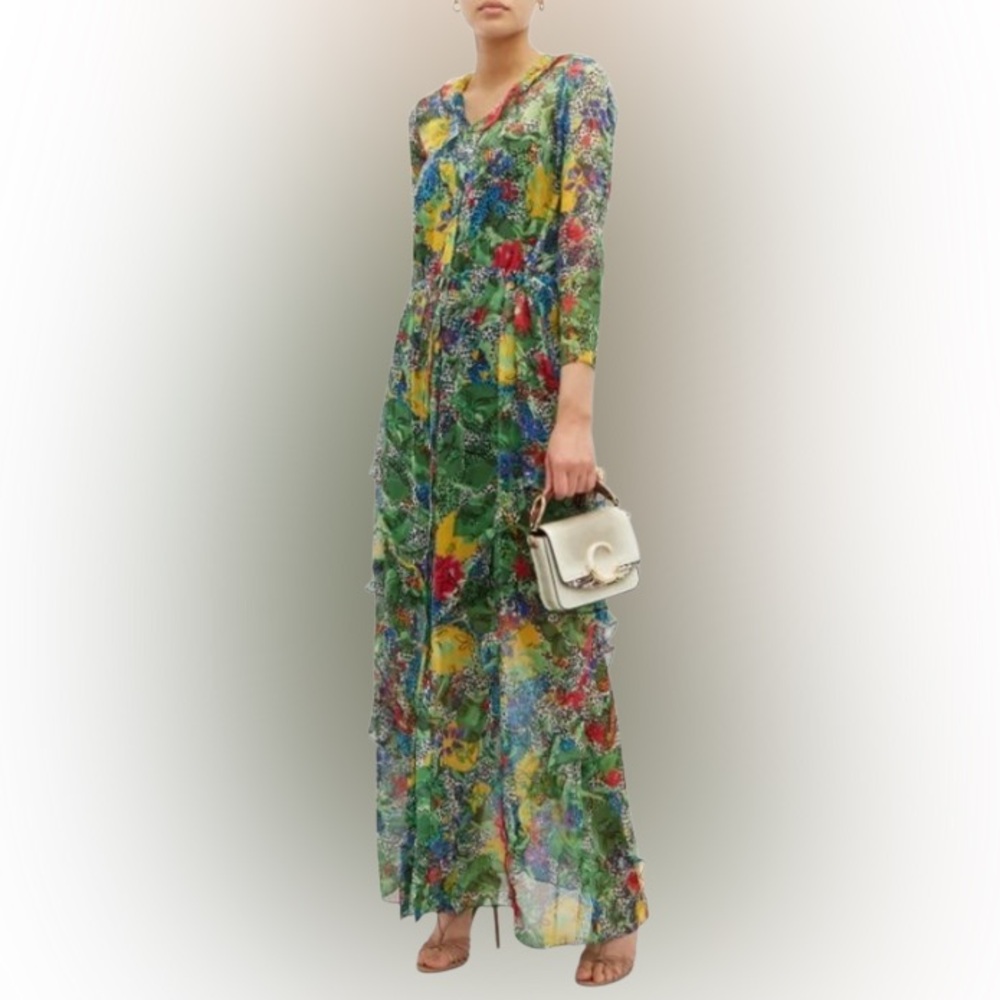Salon Multicolor Floral Print Ruffle Maxi Dress – Boho Chic